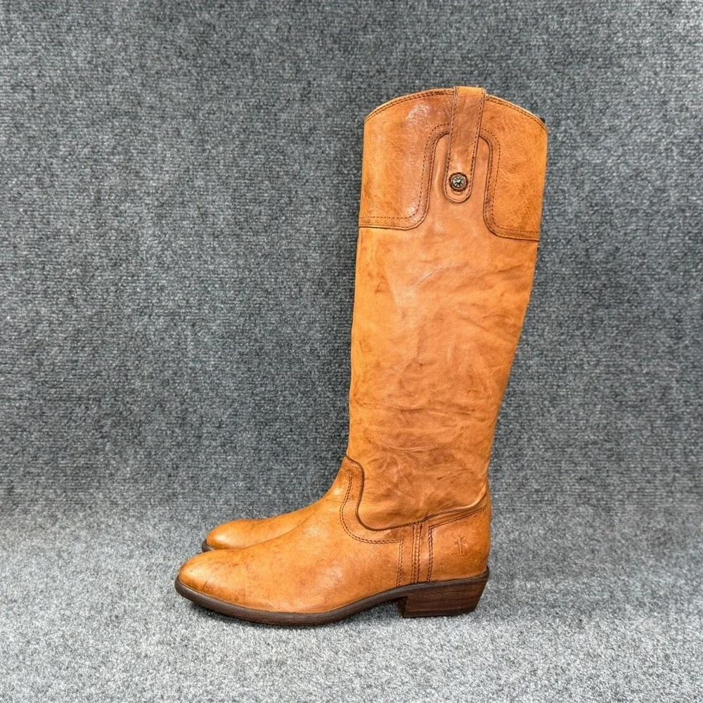 Frye Carson Tall Riding Boots Women's 6.5 Caramel Brown Leather Pull On Rustic